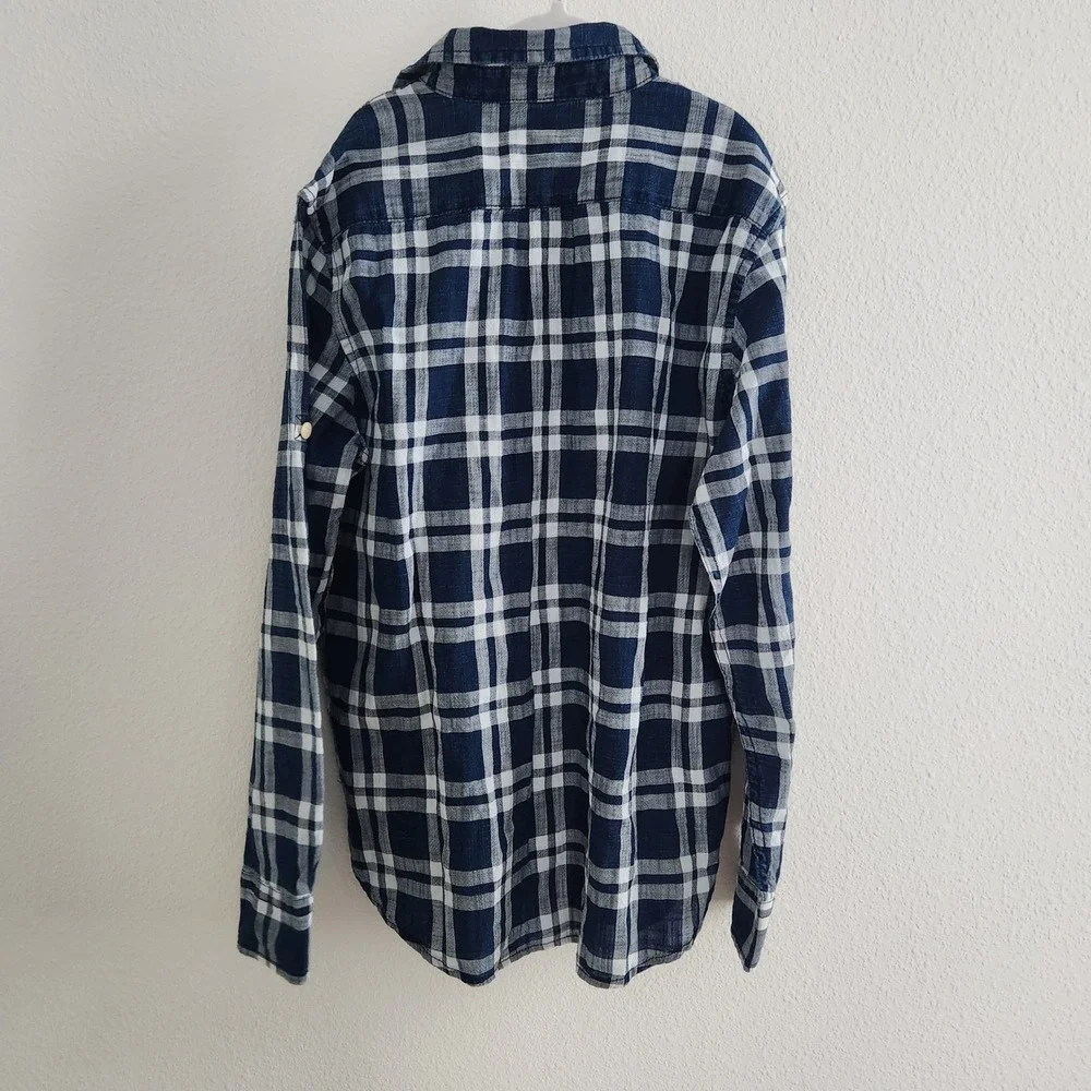 Gap Kids Long Sleeve Plaid Button‎ Up Shirt Blue White Size XL 12 NWT